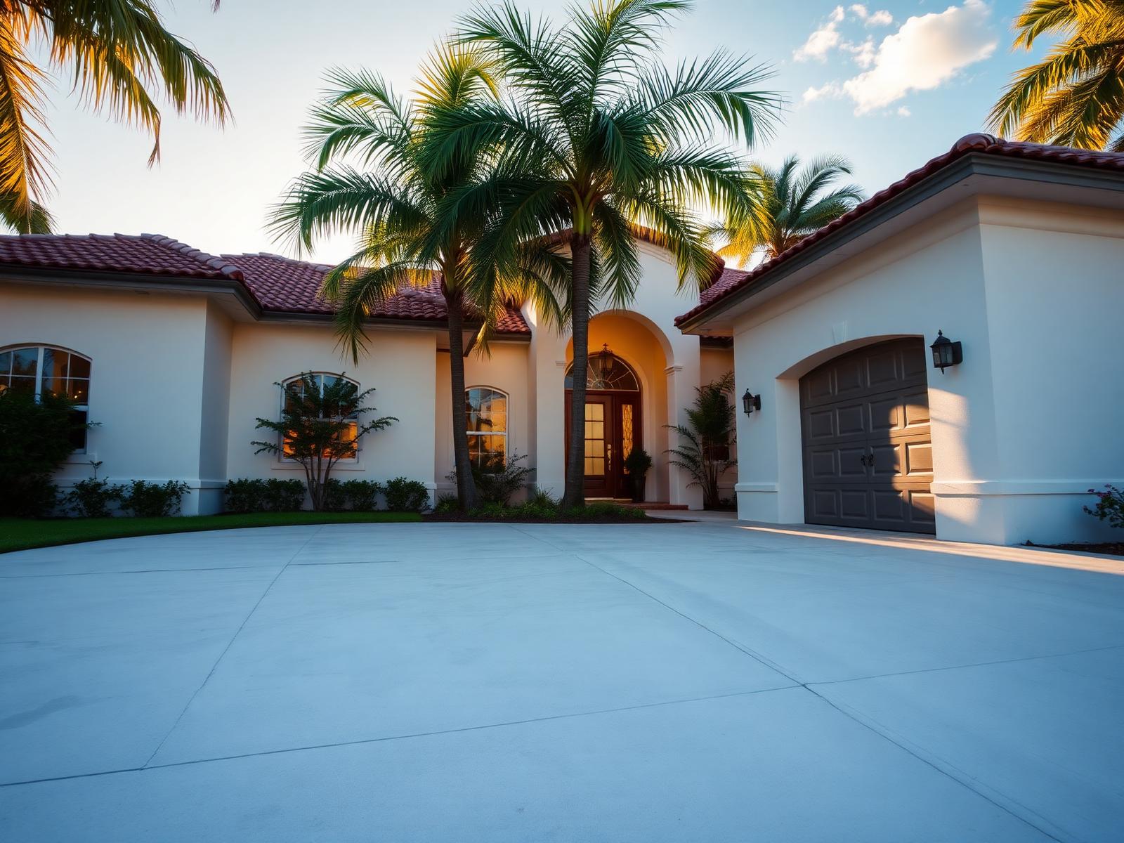 Freshly pressure-washed South Florida home exterior and driveway